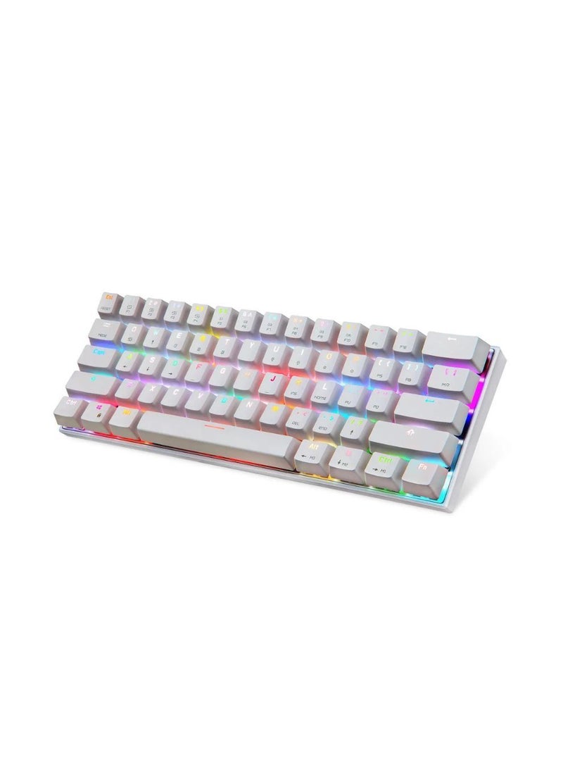 Motospeed - RGB Backlight 60% 61-Key Mechanical Gaming Keyboard NKRO Anti-Ghosting Mech Keeb Bluetooth USB Type-C Wired Dual-Mode - White Outemu Blue Switch - Image 1
