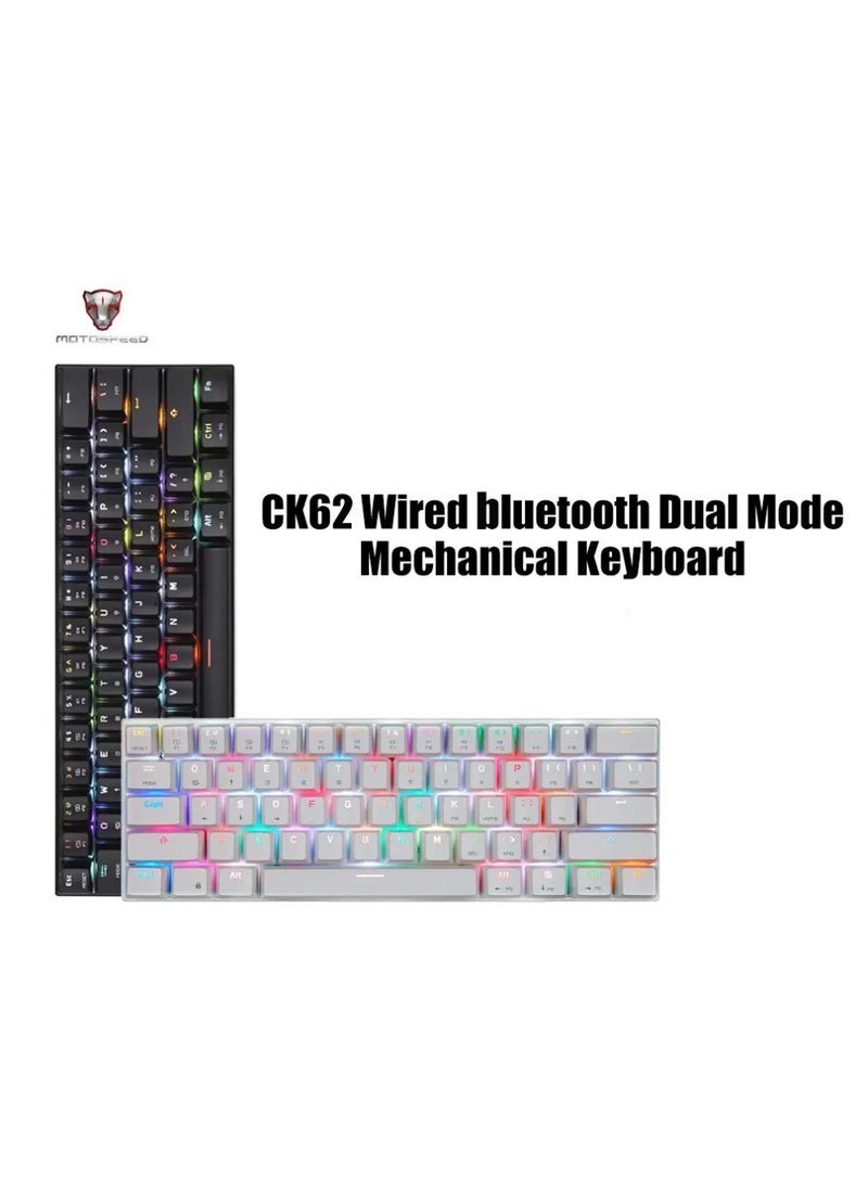 Motospeed - RGB Backlight 60% 61-Key Mechanical Gaming Keyboard NKRO Anti-Ghosting Mech Keeb Bluetooth USB Type-C Wired Dual-Mode - White Outemu Blue Switch - Image 1