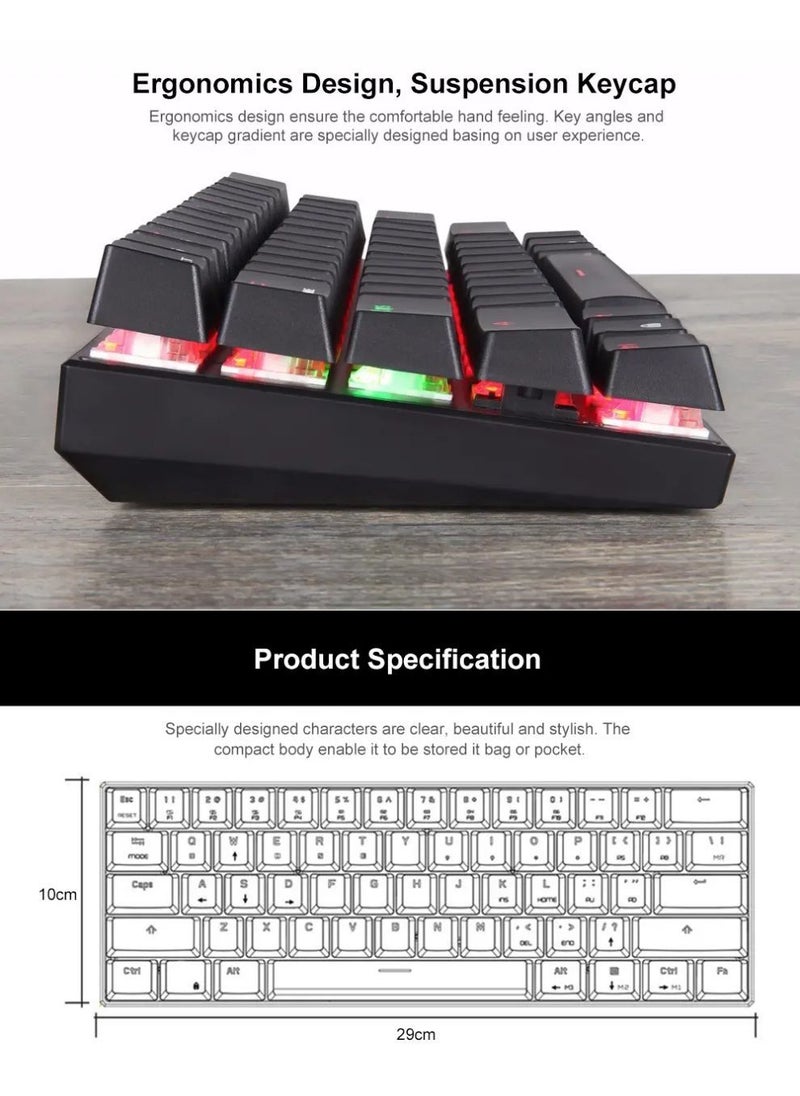 Motospeed - RGB Backlight 60% 61-Key Mechanical Gaming Keyboard NKRO Anti-Ghosting Mech Keeb Bluetooth USB Type-C Wired Dual-Mode - White Outemu Blue Switch - Image 1