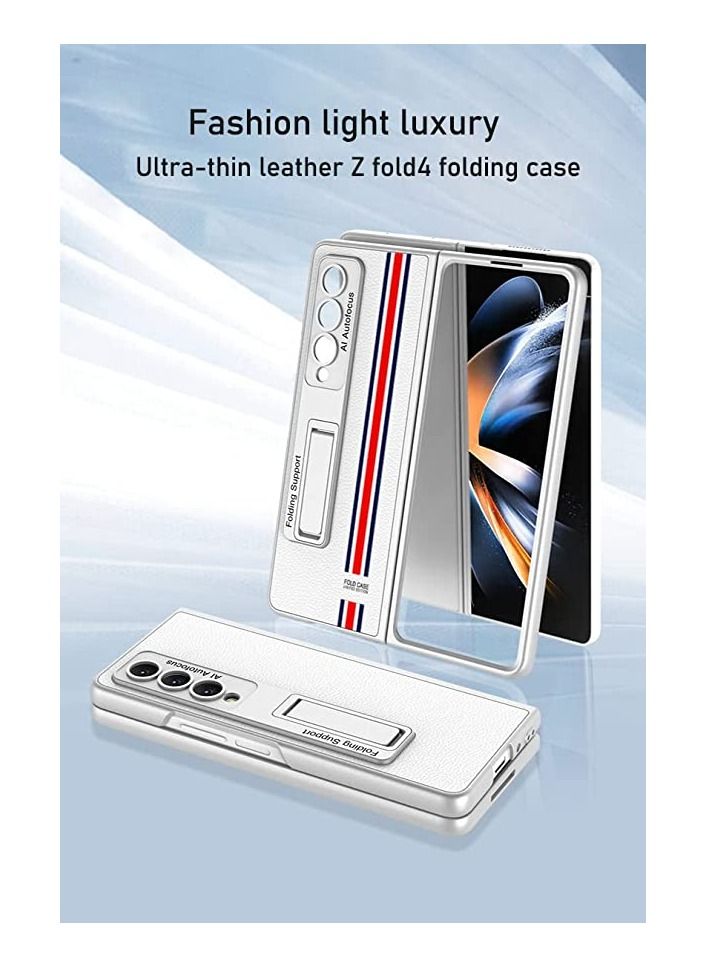 GKK Galaxy Z Fold 4 Case, Genuine Leather Z Fold 4 Case with Kickstand, Ultra-Thin Anti-Shock Phone Case Compatible with Samsung Galaxy Z Fold 4 5G 2022, Limited Edition Silver  - Image 2