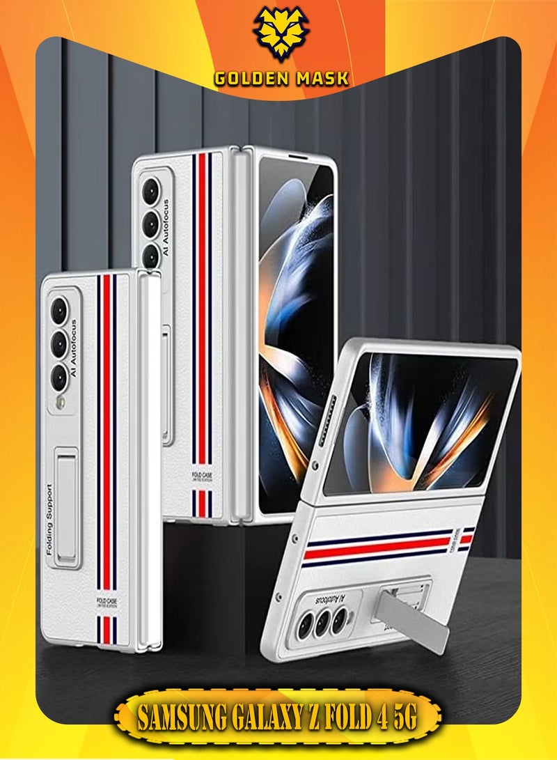 GKK Galaxy Z Fold 4 Case, Genuine Leather Z Fold 4 Case with Kickstand, Ultra-Thin Anti-Shock Phone Case Compatible with Samsung Galaxy Z Fold 4 5G 2022, Limited Edition Silver  - Image 1