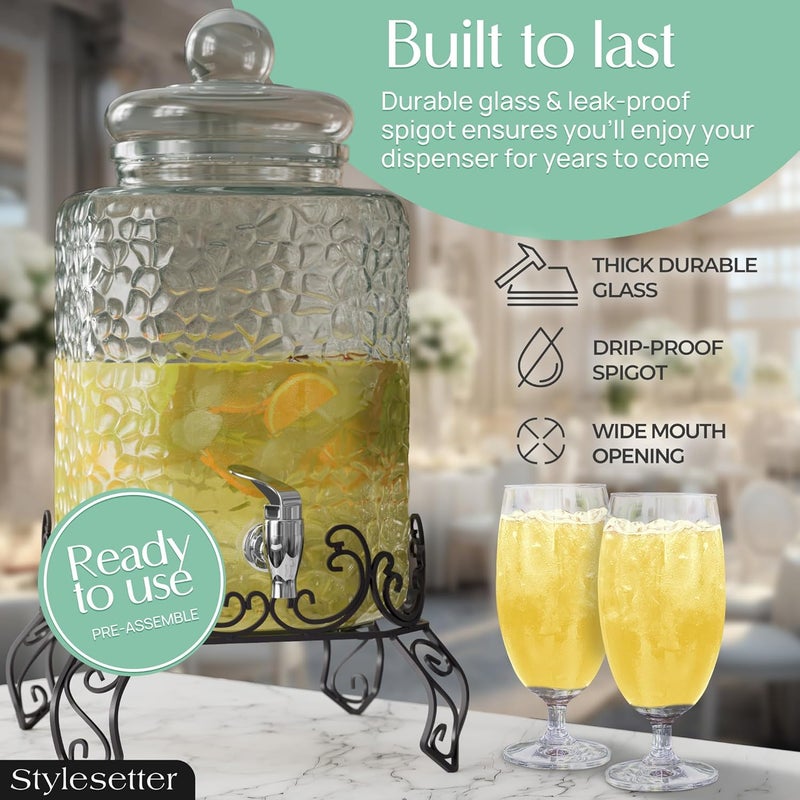 Style Setter Homestead Beverage Dispenser Cold Drink Dispenser w/ 2.5-Gallon Capacity Glass Jug, Metal Rack & Leak Proof Acrylic Spigot Great for Parties, Weddings & More - Image 3