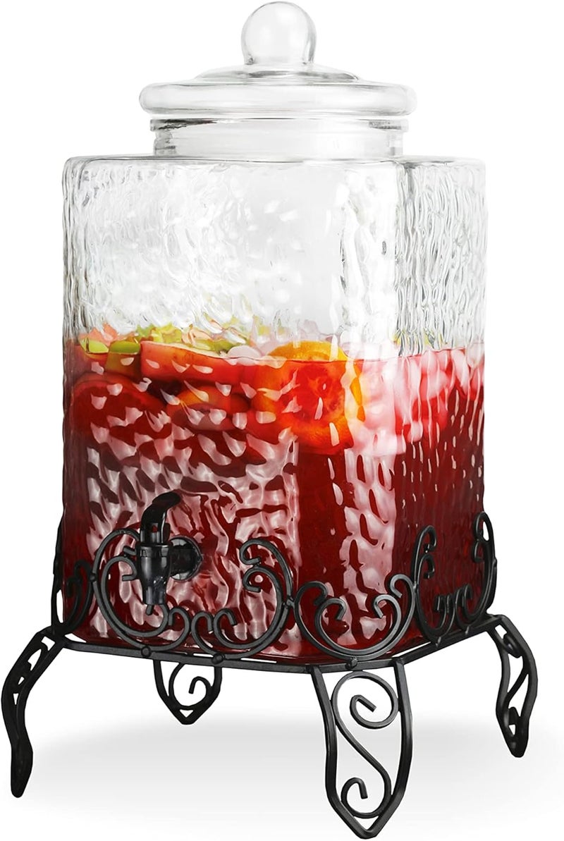 Style Setter Homestead Beverage Dispenser Cold Drink Dispenser w/ 2.5-Gallon Capacity Glass Jug, Metal Rack & Leak Proof Acrylic Spigot Great for Parties, Weddings & More - Image 1