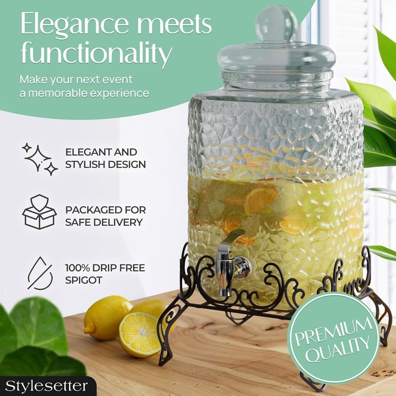 Style Setter Homestead Beverage Dispenser Cold Drink Dispenser w/ 2.5-Gallon Capacity Glass Jug, Metal Rack & Leak Proof Acrylic Spigot Great for Parties, Weddings & More - Image 2