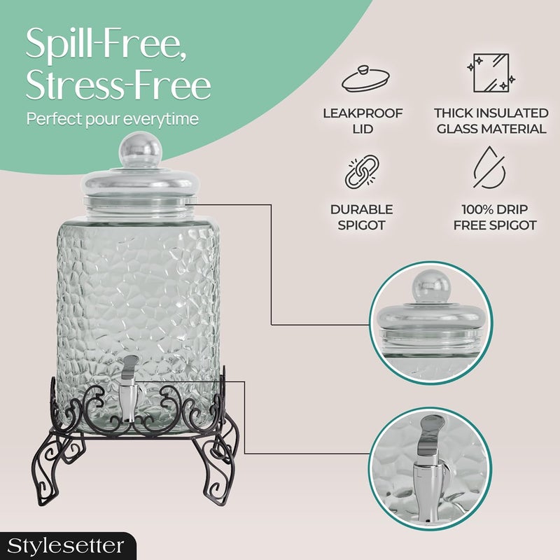 Style Setter Homestead Beverage Dispenser Cold Drink Dispenser w/ 2.5-Gallon Capacity Glass Jug, Metal Rack & Leak Proof Acrylic Spigot Great for Parties, Weddings & More - Image 4
