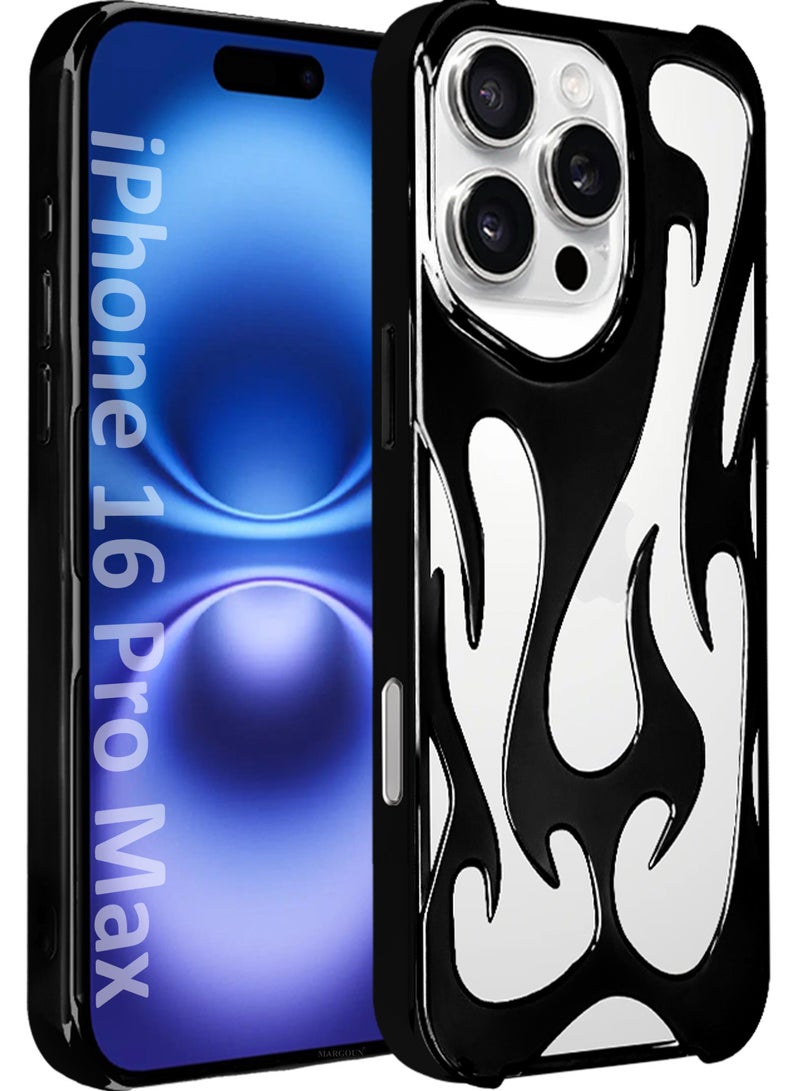 CATANES iPhone 16 Pro Max Case Cover Soft TPU and Glossy with Flame Design - Black - Image 1