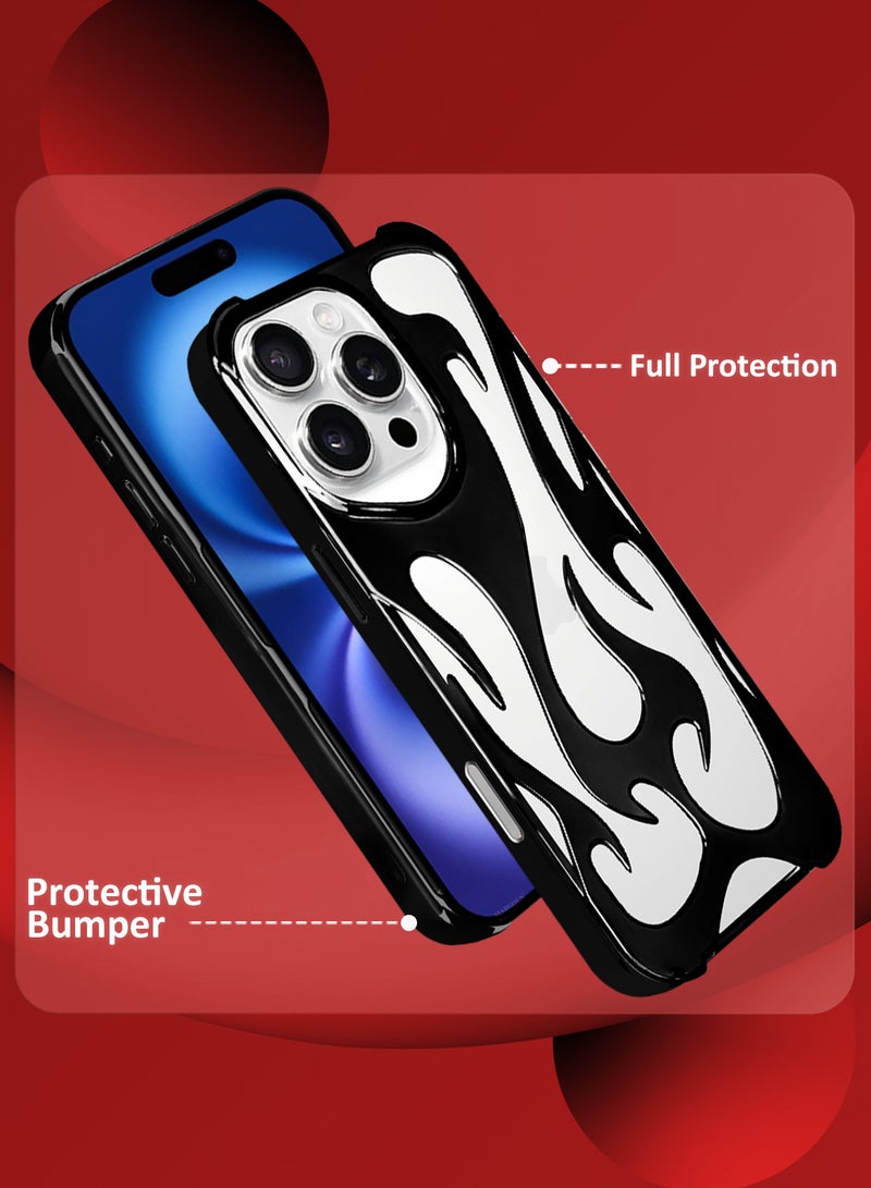 CATANES iPhone 16 Pro Max Case Cover Soft TPU and Glossy with Flame Design - Black - Image 2