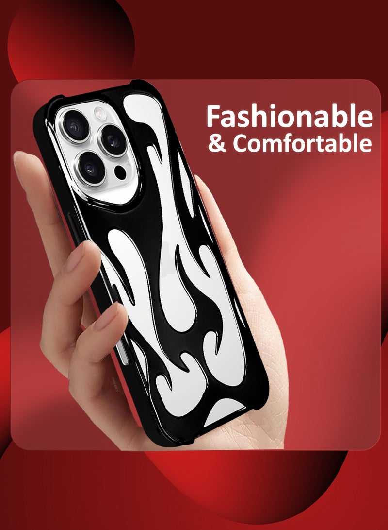 CATANES iPhone 16 Pro Max Case Cover Soft TPU and Glossy with Flame Design - Black - Image 4