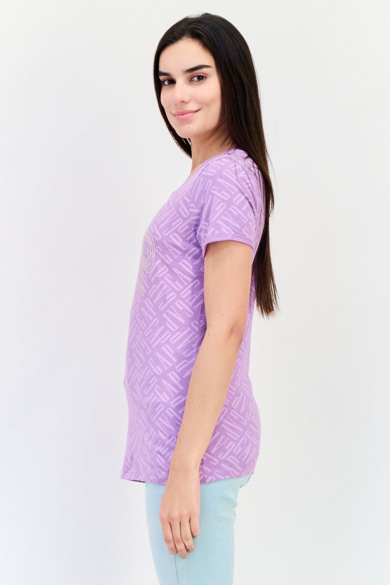 GAP Women Round Neck Long Sleeves Allover Printed T-Shirt,  Multicolor - Image 2