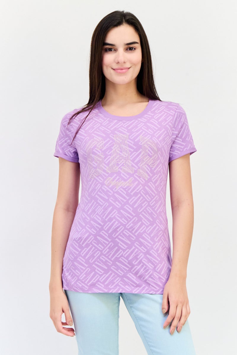 GAP Women Round Neck Long Sleeves Allover Printed T-Shirt,  Multicolor - Image 1