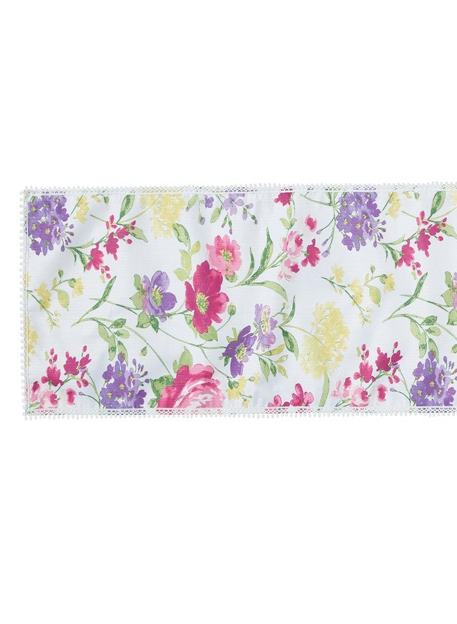 Newbridge Sophia Pom Pom 13 x 70 Inch Rectangle Fabric Table Runner, Wrinkle and Stain Resistant Pink and Purple Floral Table Runner for Indoor Outdoor Dinner Parties - Image 4