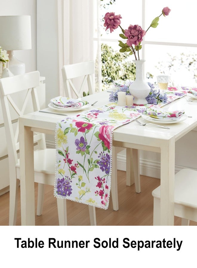 Newbridge Sophia Pom Pom 13 x 70 Inch Rectangle Fabric Table Runner, Wrinkle and Stain Resistant Pink and Purple Floral Table Runner for Indoor Outdoor Dinner Parties - Image 2