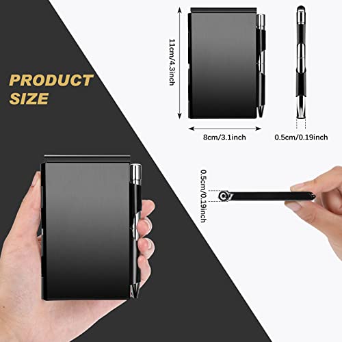 Chinco 4 Pieces Metal Pocket Notebook Portable Aluminum Notepad with Mini Pen Refillable Metal Notebook and Paper for to Do Lists and Note Jotting(Black) - Image 2