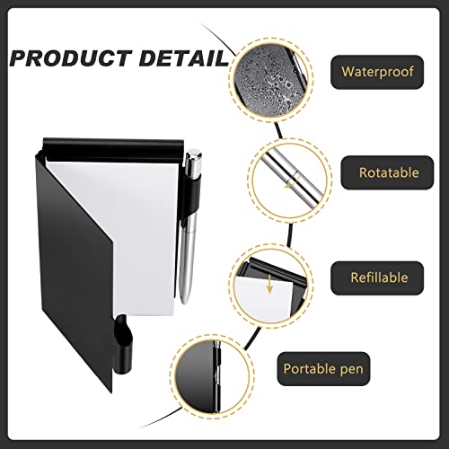 Chinco 4 Pieces Metal Pocket Notebook Portable Aluminum Notepad with Mini Pen Refillable Metal Notebook and Paper for to Do Lists and Note Jotting(Black) - Image 3