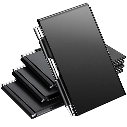Chinco 4 Pieces Metal Pocket Notebook Portable Aluminum Notepad with Mini Pen Refillable Metal Notebook and Paper for to Do Lists and Note Jotting(Black) - Image 1