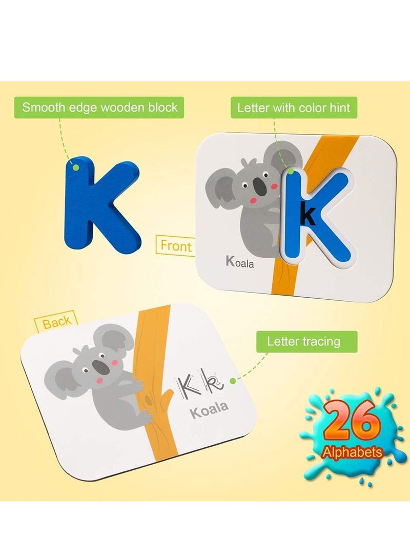 SYOSI Early Childhood Education Toys, Numbers and Alphabets Flash Cards Set   ABC Wooden Letters and Numbers Animal Card Board Matching Puzzle for Kids Age 3 4 5 Preschool and Up Years  - Image 5