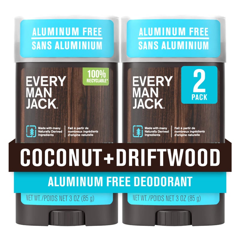 Every Man Jack Coconut Driftwood Menâ€™s Deodorant - Stay Fresh with Aluminum Free Deodorant For all Skin Types - Odor Crushing, Long Lasting, with Naturally Derived Ingredients - 3oz (2 Pack) - Image 1