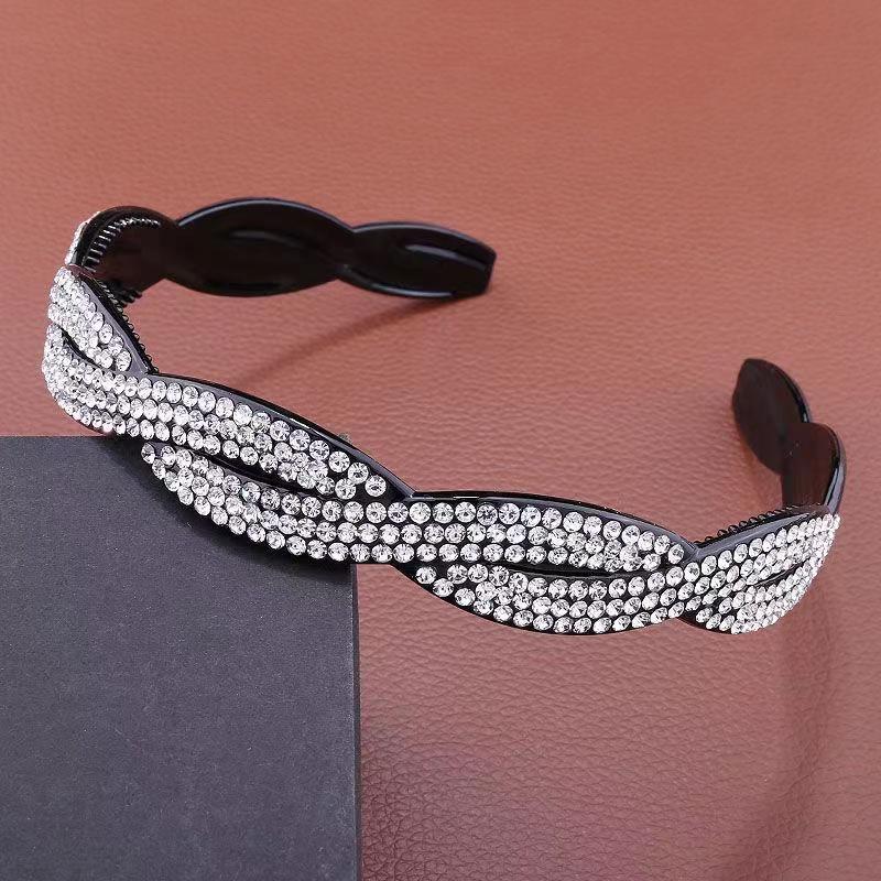 Generic Elegant Full-Diamond Fashion Wide Headband White