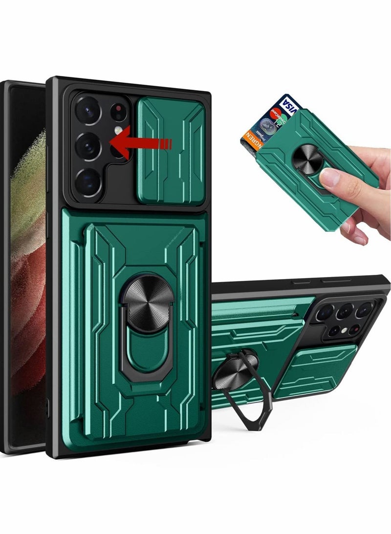 Captaintech Case for Samsung Galaxy S22 Ultra Case with Card Holder Camera Cover - Image 1