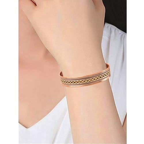 Touchstone Handcrafted Copper Magnetic Hand Forged With Solid And High Gauge Wires Braids Motifs Minimalistic Elegance Pure Copper Bracelet In Triple Tones. - Image 2