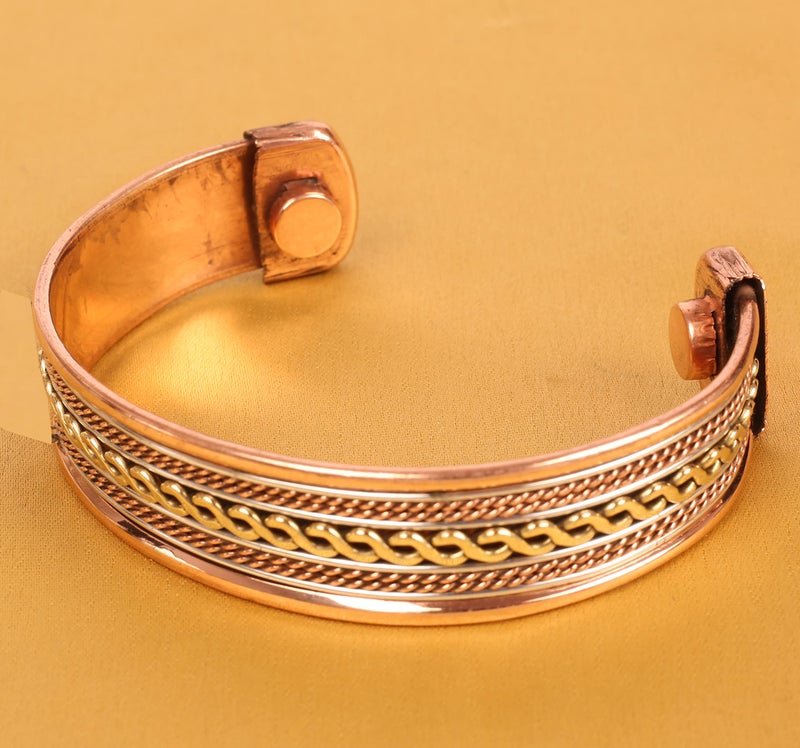 Touchstone Handcrafted Copper Magnetic Hand Forged With Solid And High Gauge Wires Braids Motifs Minimalistic Elegance Pure Copper Bracelet In Triple Tones. - Image 4