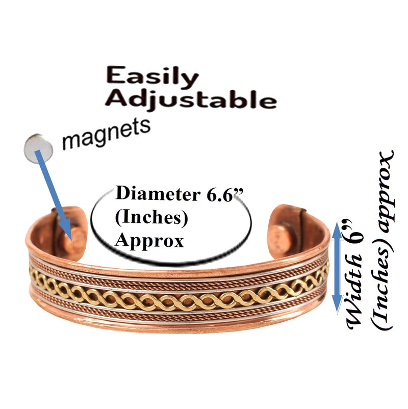 Touchstone Handcrafted Copper Magnetic Hand Forged With Solid And High Gauge Wires Braids Motifs Minimalistic Elegance Pure Copper Bracelet In Triple Tones. - Image 3