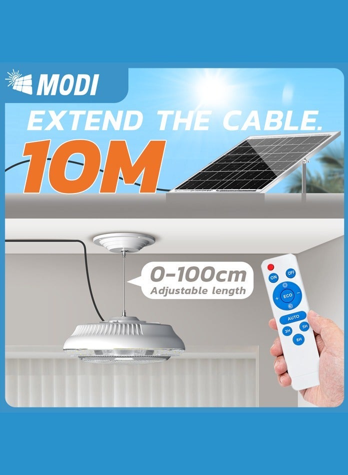 MODI 300W Solar Ceiling/Pendant Light Indoor/Outdoor, 3 Mode - 3000K,4000K,6500K & Dimmable, Remote Control, 10M Cable, Cool/Warm/Cool+Warm White - Solar Barn Light for Patio, Shop, Porch, Warehouse, Villa - Image 3