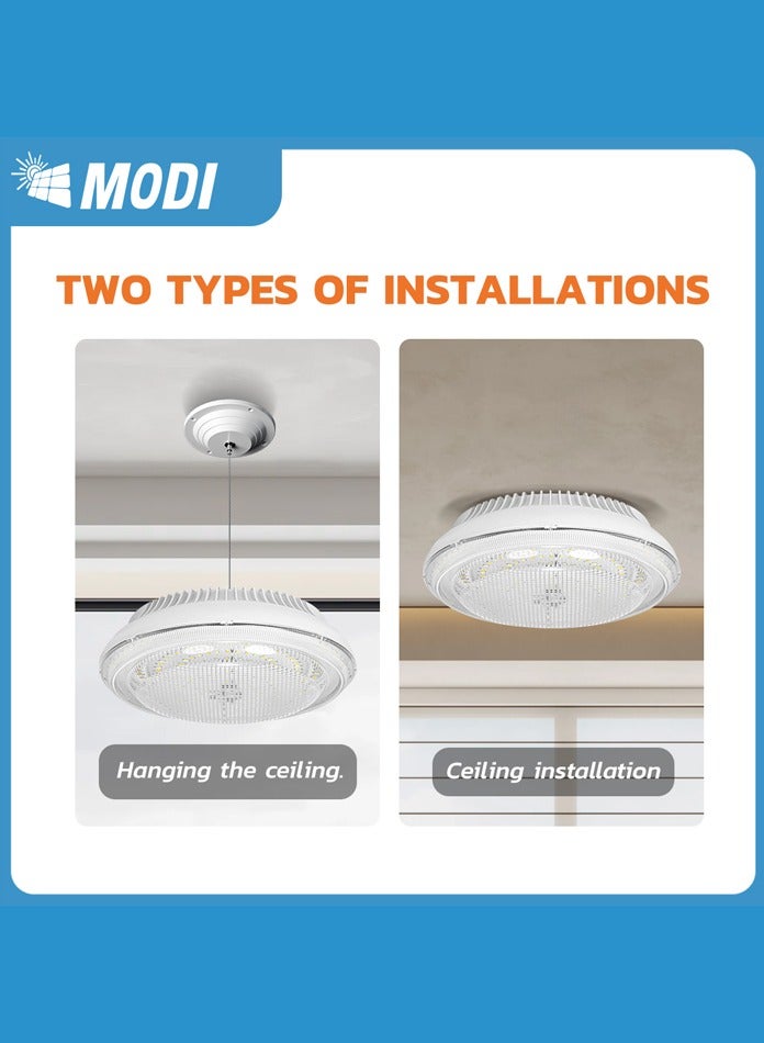 مودي مصباح سقف/معلق شمسي بقدرة 200 واط، للاستخدام الداخلي والخارجي، بثلاثة أوضاع إضاءة (3000 كلفن، 4000 كلفن، 6500 كلفن) وقابل للتعتيم، مع جهاز تحكم عن بعد، وكابل بطول 10 أمتار، وإضاءة بيضاء باردة/دافئة/باردة + دافئة - مصباح حظيرة شمسي مناسب للفناء، والمتجر، والشرفة، والمستودع، والفيلا - Image 5