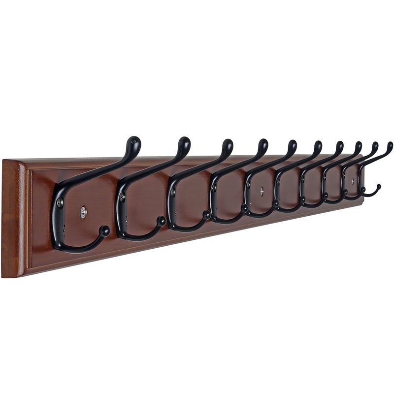 Dseap Coat Rack Wall Mounted 10Hooks 16 Hole to Hole 3814 Long Wood Coat Hooks Wall Mounted Hook Rack Hook Rail Hooks for Hanging Coats Brown Black