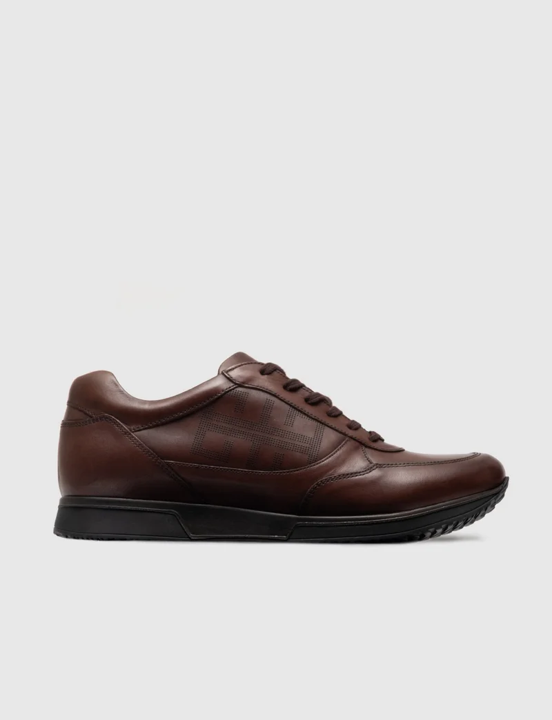 Cabani Men's Laser Lace Up Sneaker Shoes 183E548 Brown