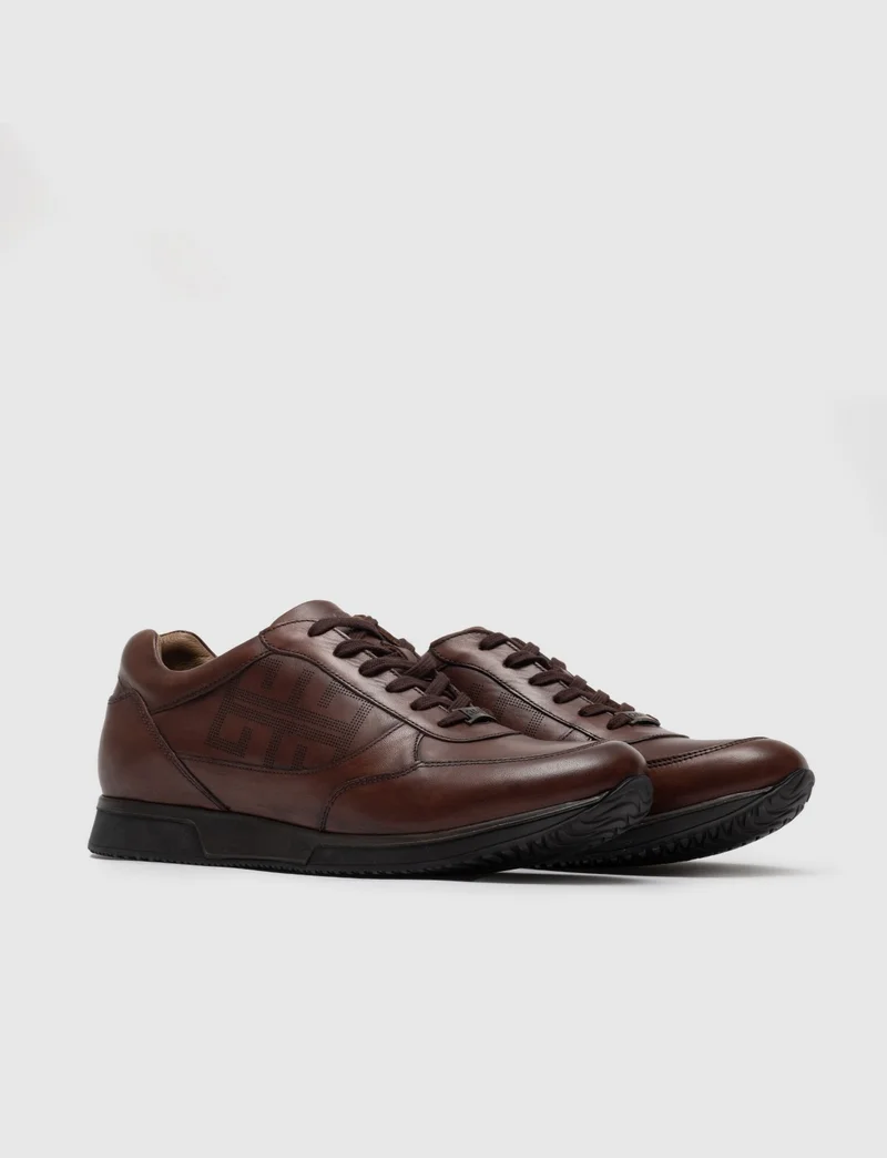 Cabani Men's Laser Lace Up Sneaker Shoes 183E548 Brown