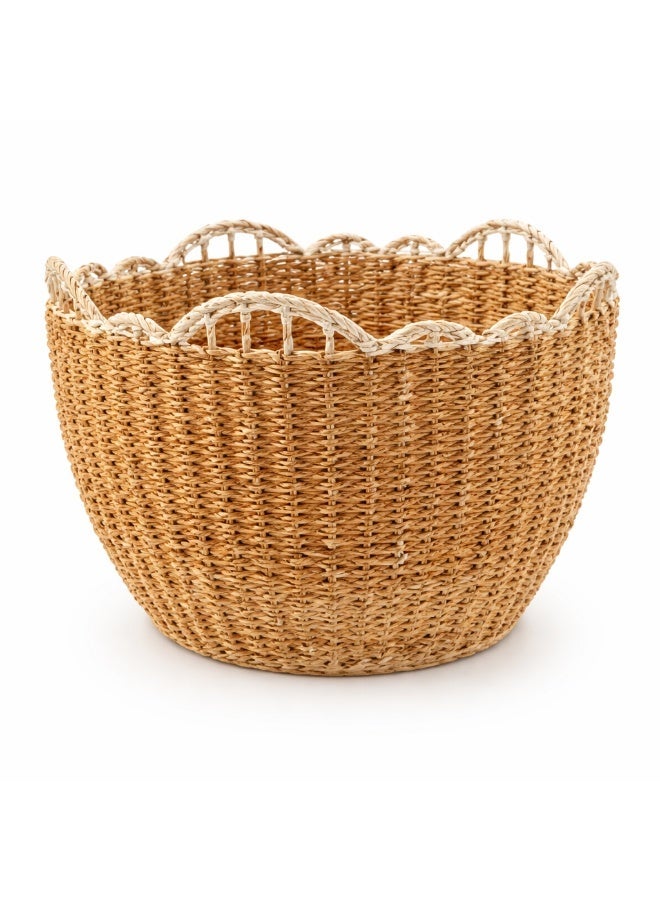 Homesmiths Rattan Storage Basket 42 cm Diameter x 30 cm Height - Handwoven Natural Wicker Basket for Laundry, Blankets, Toys, Plants - Decorative Boho Organizer for Living Room, Bedroom Storage - Image 1