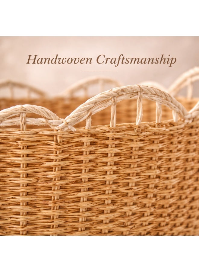 Homesmiths Rattan Storage Basket 42 cm Diameter x 30 cm Height - Handwoven Natural Wicker Basket for Laundry, Blankets, Toys, Plants - Decorative Boho Organizer for Living Room, Bedroom Storage - Image 3