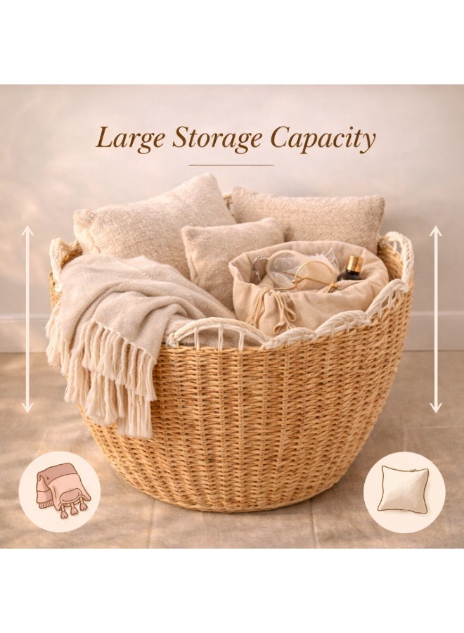 Homesmiths Rattan Storage Basket 42 cm Diameter x 30 cm Height - Handwoven Natural Wicker Basket for Laundry, Blankets, Toys, Plants - Decorative Boho Organizer for Living Room, Bedroom Storage - Image 5