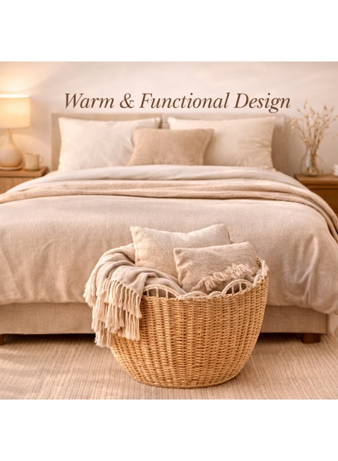Homesmiths Rattan Storage Basket 42 cm Diameter x 30 cm Height - Handwoven Natural Wicker Basket for Laundry, Blankets, Toys, Plants - Decorative Boho Organizer for Living Room, Bedroom Storage - Image 4