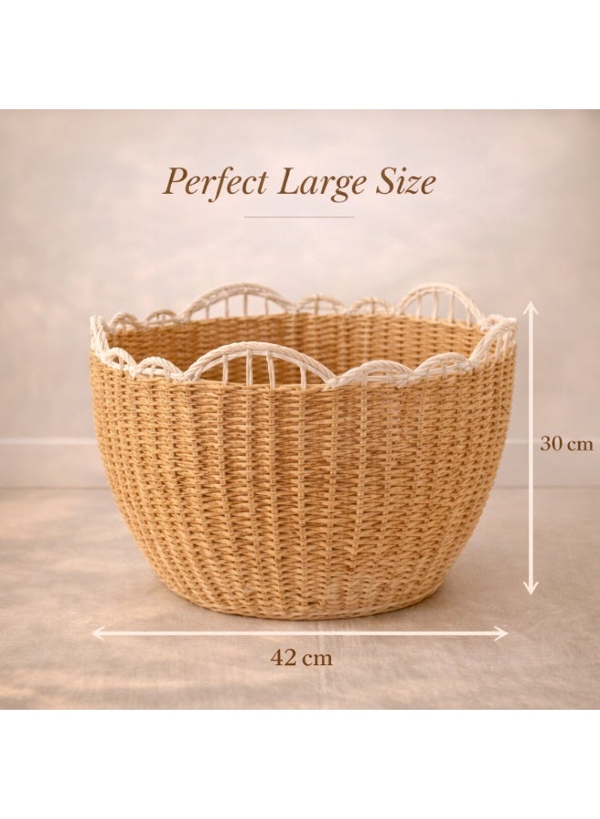 Homesmiths Rattan Storage Basket 42 cm Diameter x 30 cm Height - Handwoven Natural Wicker Basket for Laundry, Blankets, Toys, Plants - Decorative Boho Organizer for Living Room, Bedroom Storage - Image 2