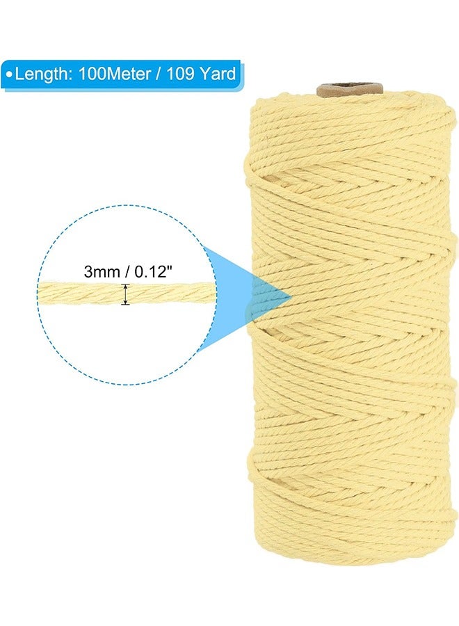 Light Yellow Macrame Cord 3mm x 109Yards,Colored Cotton Rope Craft Cord Colorful Cotton Cord Twine for Wall Hanging Plant Hangers Crafts Knitting Decorative Projects
