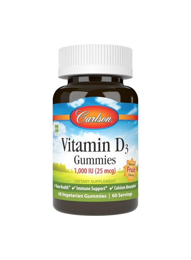 Carlson Vitamin D3 Gummies 1000 Iu (25 Mcg) Bone Health Immune Support & Calcium Absorption Natural Fruit Flavors 60 Vegetarian Gummies - Image 1