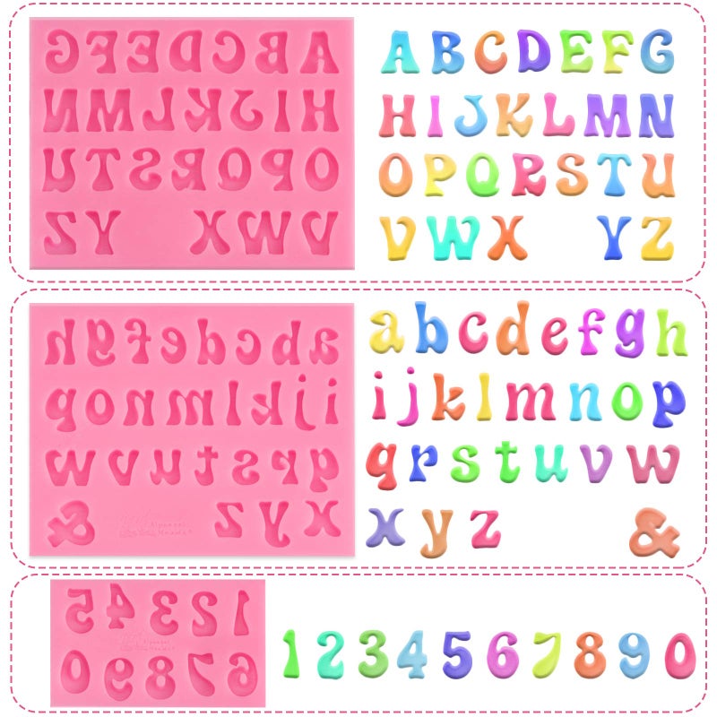 JOERSH 4 Pieces Silicone Letter Molds  Lowercase Uppercase Alphabet Letters and 0-9 Numbers Fondant Chocolate Molds for Cake/Cupcake Topper Cookies Desserts Decoration - Image 3