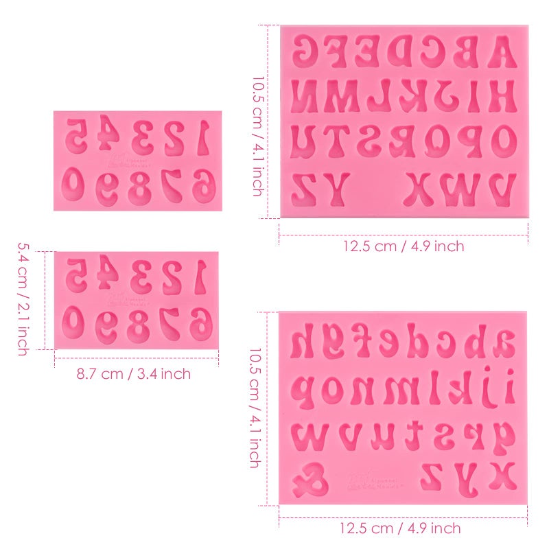 JOERSH 4 Pieces Silicone Letter Molds  Lowercase Uppercase Alphabet Letters and 0-9 Numbers Fondant Chocolate Molds for Cake/Cupcake Topper Cookies Desserts Decoration - Image 2