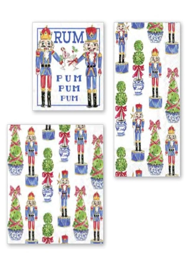 بوسطن انترناشيونال مناديل حفلات من مجموعة IHR Ideal Home Range، مجموعة روزان بيك للعطلات، عبوة مناديل غداء ورقية للاستخدام مرة واحدة، 3 طبقات، 6.5 بوصة × 6.5 بوصة، مزينة برسومات كسارات البندق وأشجار الزينة، 20 منديلًا - Image 3