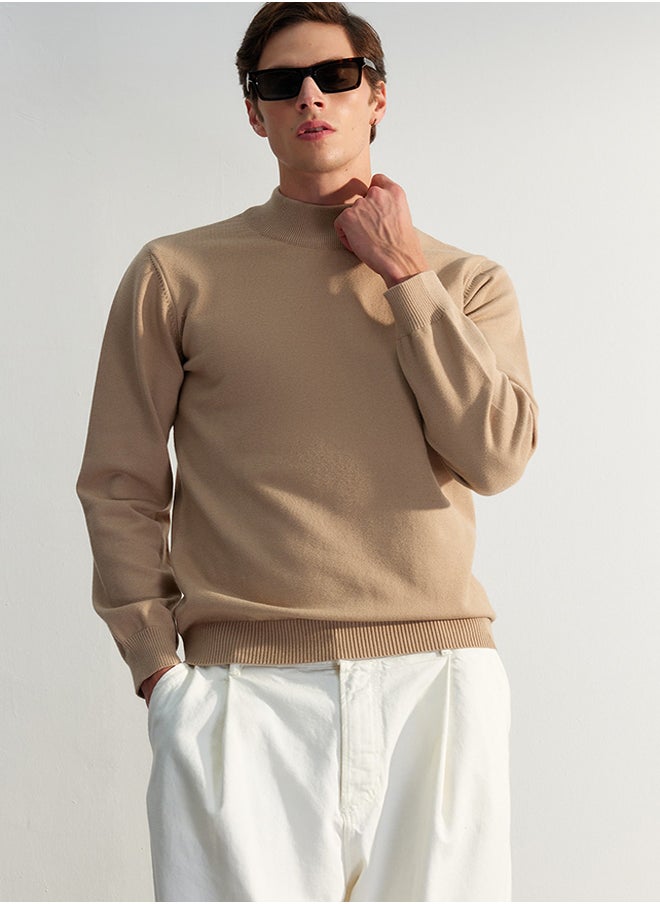 trendyol - Men's Camel Regular Fit Half Turtleneck Viscose Soft Limited Edition Basic Knitwear Sweater - Image 1