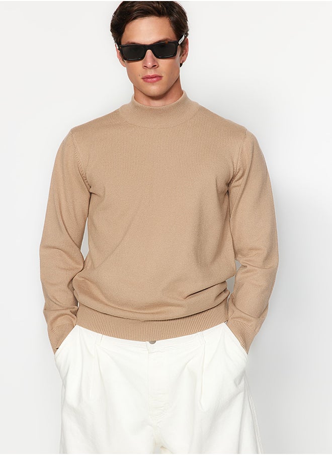 trendyol - Men's Camel Regular Fit Half Turtleneck Viscose Soft Limited Edition Basic Knitwear Sweater - Image 1