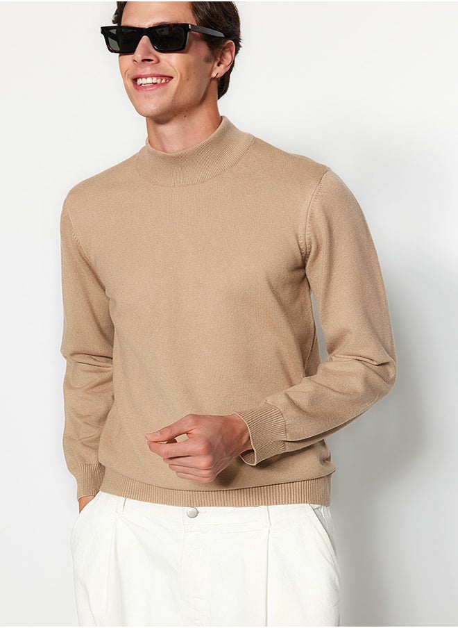 trendyol - Men's Camel Regular Fit Half Turtleneck Viscose Soft Limited Edition Basic Knitwear Sweater - Image 1