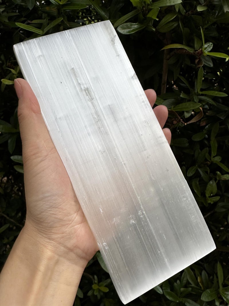 GAF TREASURES Large Selenite Charging Plate 8 x 3 Inch Polished Selenite Slab Selenite Tile Selenite Plate Selenite Crystal Moroccan Mineral