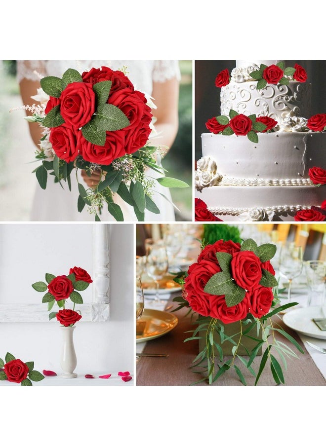AmyHomie - AmyHomie Artificial Flower Dark Red Rose 25pcs Real Looking Fake Roses w/Stem for DIY Wedding Bouquets Centerpieces Arrangements Party Baby Shower Home Decorations - Image 1
