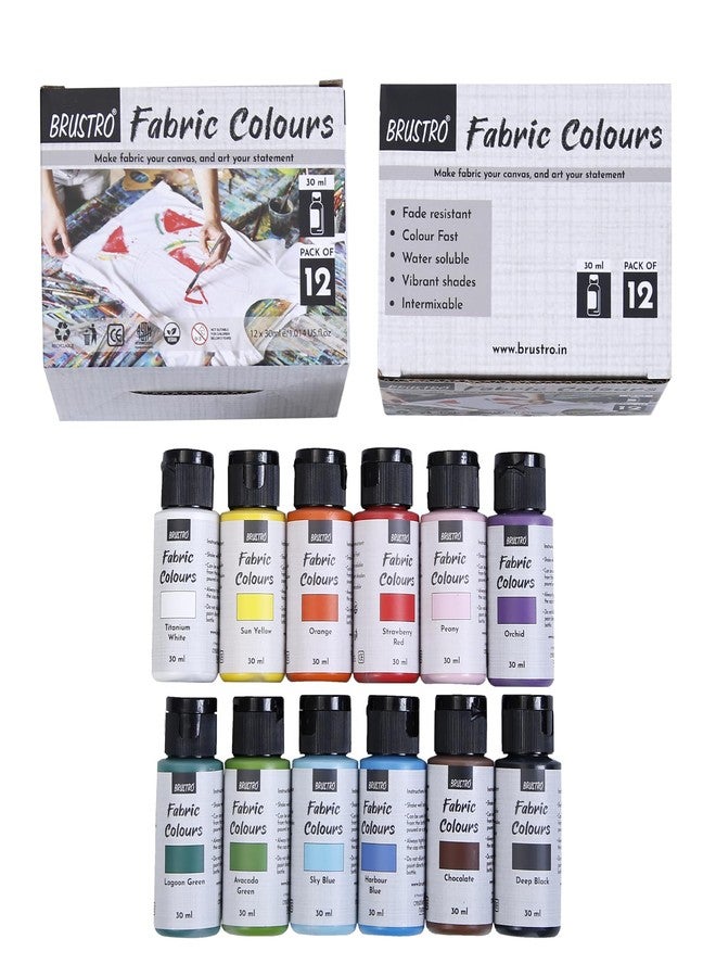 BRUSTRO Artists Fabric Colours - Set of 12, 30ml Bottles | High Pigmented Color, Fade Resistent, Intermixable, Permanent, Ideal to Paint on Clothes,Jeans,T-Shirt, Bags,Textile Paint, DIY Fashion - Image 1