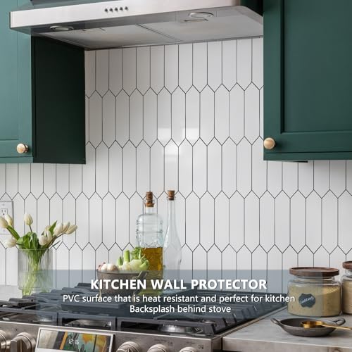 Vamos Tile Glossy White Backsplash Tile Peel and Stick, 12.8 x 12.8 Inch 10 Sheets Long Hexagon PVC Self Adhesive Mosaic Wall Tiles Stick on Backsplash for Kitchen and Bathroom - Image 3