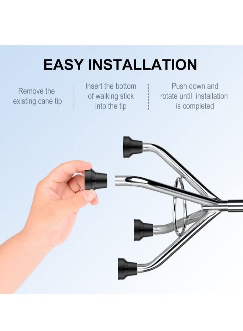 Heavy Duty Quad Cane Tips - Non-Slip Rubber Feet for Walking and Standing Sticks - 4 Pack - Fits 16mm Leg Diameter - for Seniors and Elderly - Image 5