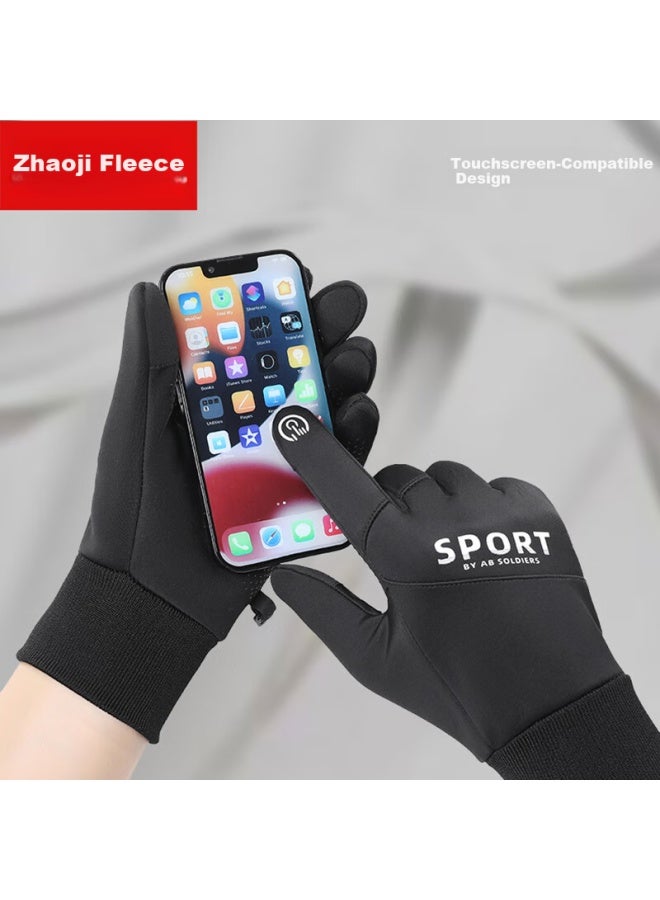 Bejirog Men's Cycling Sports Gloves Autumn Winter Waterproof Fleece Thickened Warm Outdoor Touchscreen Motorcycle Student Gloves - Image 2